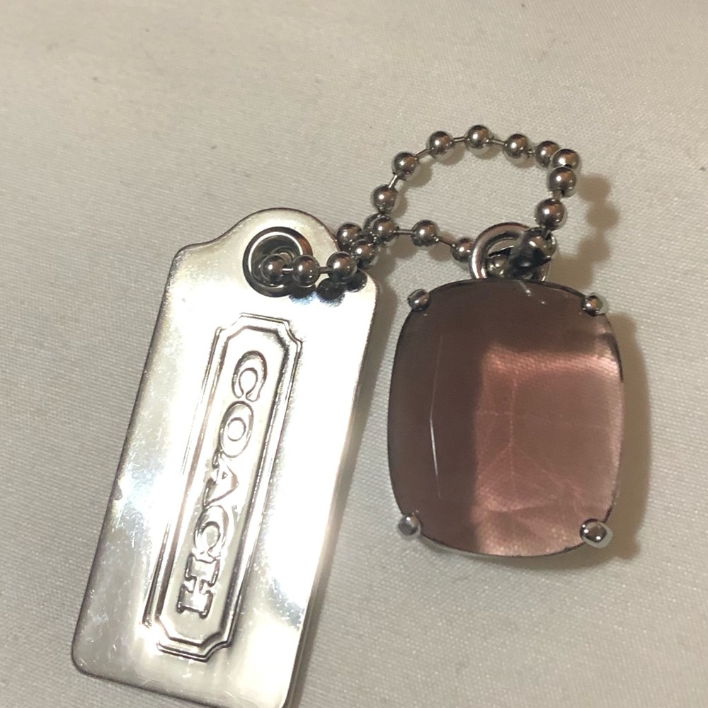 Silver Coach Tag & Amethyst Charm Keychain